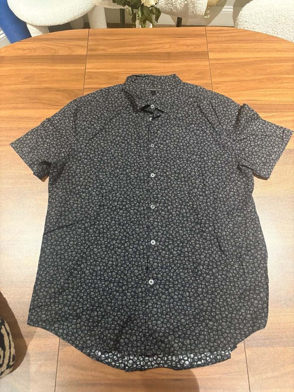 John Varvatos Short Sleeve Shirt Black White Skull Size L